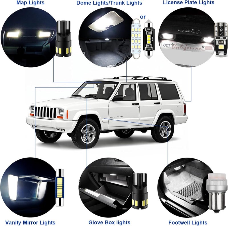 EASY EAGLE LED Interior Car Lights for Cherokee-XJ-1997-2001: 14 Piece Kit White LED Light Bulbs - Super Bright 6000K + Install Tool - Image 3